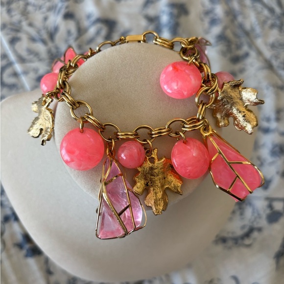 Pink and Gold Charm Bracelet with Eclectic Charms - Picture 2 of 4